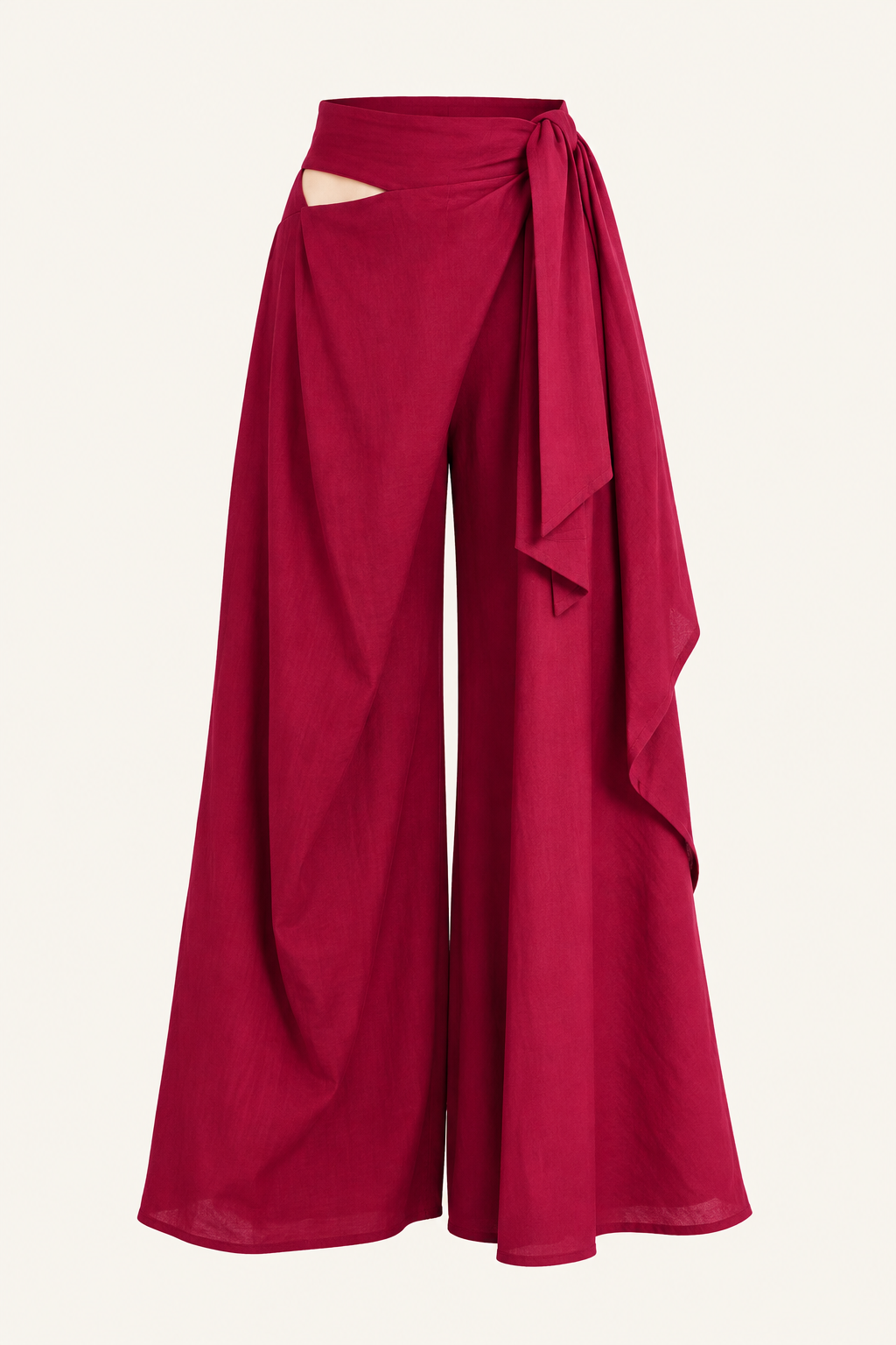 Pantalón amplio en color vino con nudo lateral