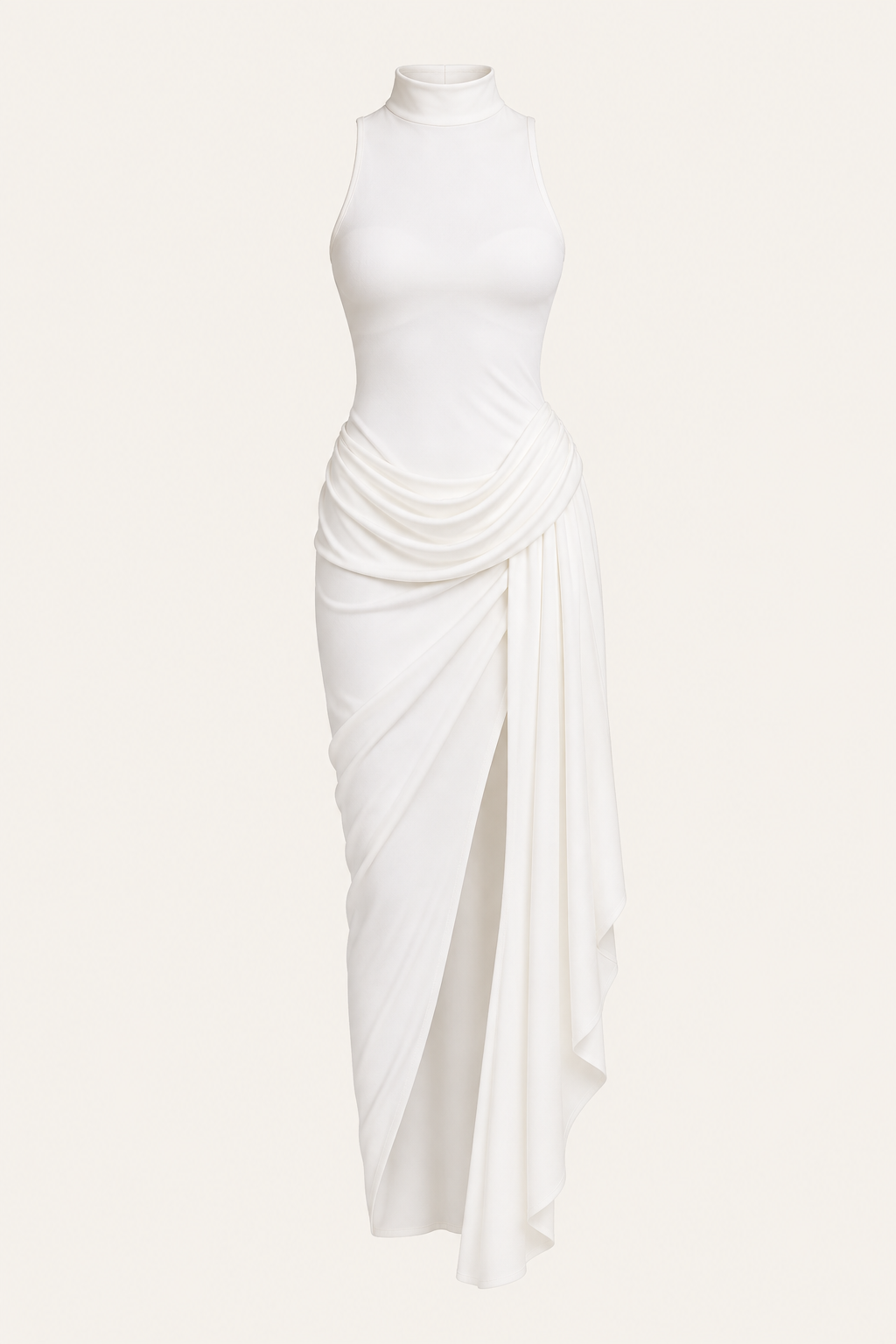 Vestido drapeado en color hueso